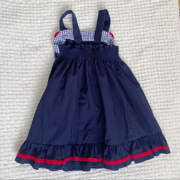 Good lad embroidered crab gingham bow dress navy blue red white nautical sz 4 - Picture 4 of 4
